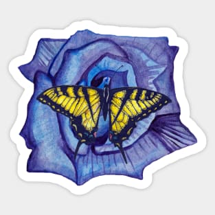 Watercolor blue rose and butterfly Sticker